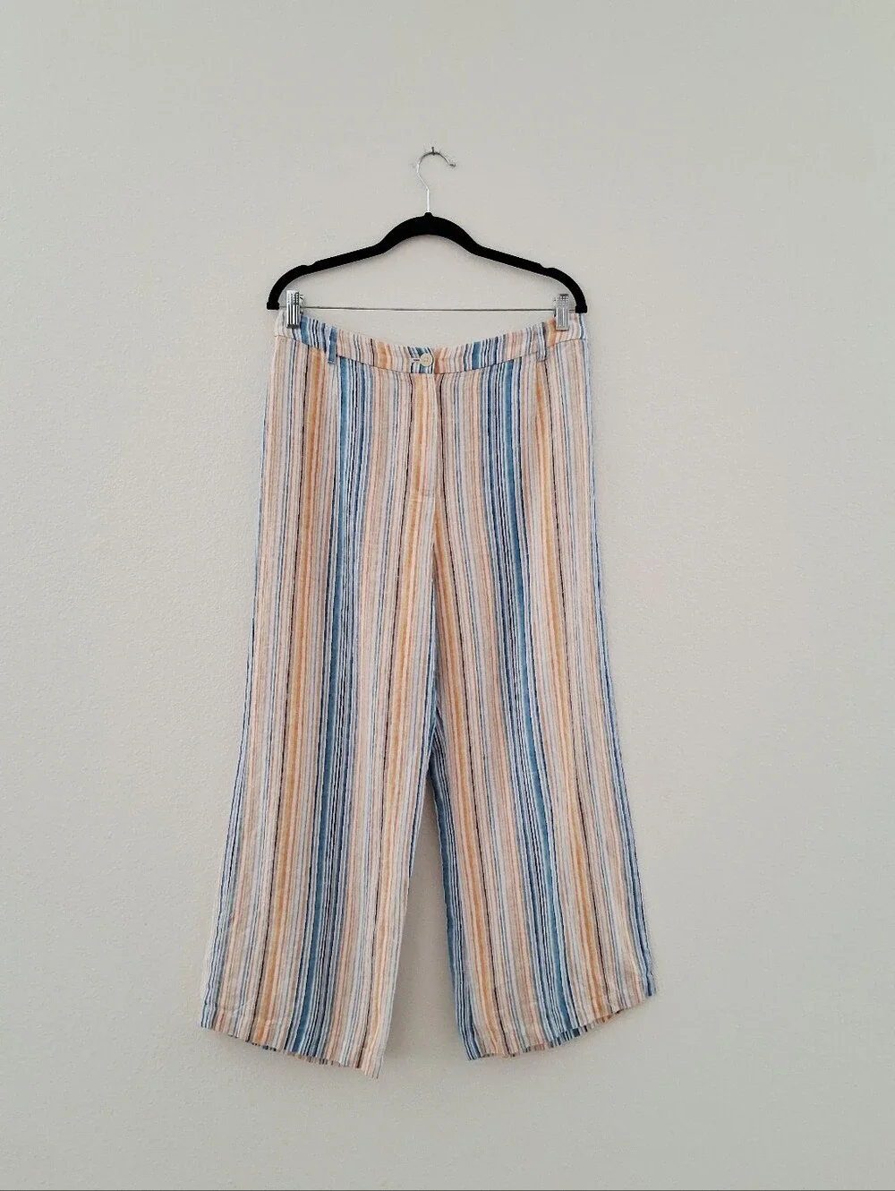 Reformation Tahiti Linen High Rise Wide Leg Crop In Rainbow Pastel Stripe